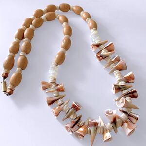 Vintage Shell Cone Wooden Bead Necklace